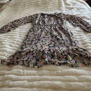 LOFT Black Floral Short Dress with Ruffle Hem